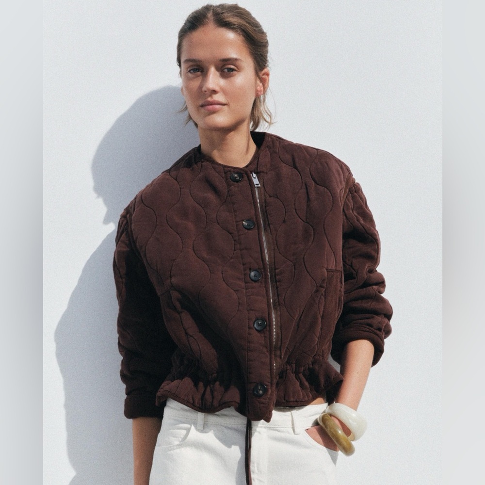 Zara Dark Brown Quilted Puffer Jacket - Picture 6 of 7
